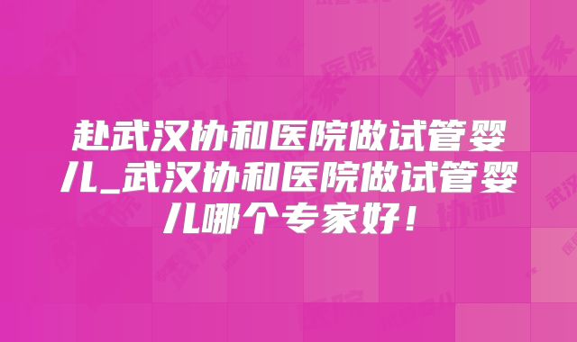 赴武汉协和医院做试管婴儿_武汉协和医院做试管婴儿哪个专家好!