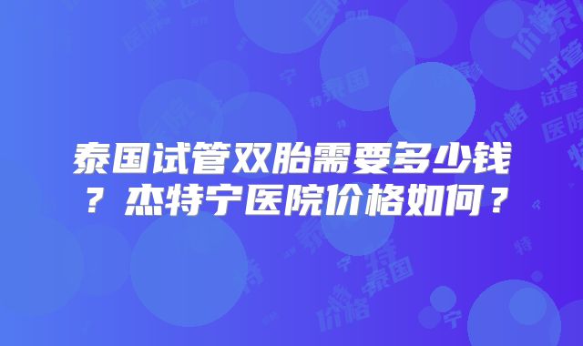 泰国试管双胎需要多少钱？杰特宁医院价格如何？