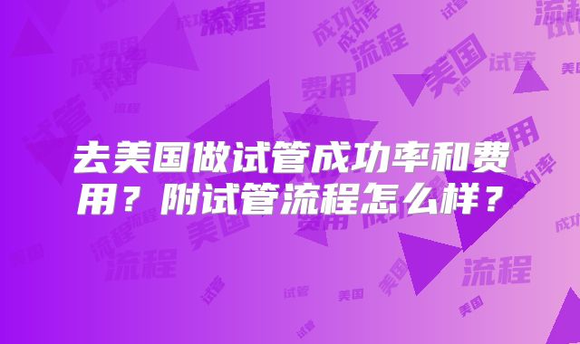 去美国做试管成功率和费用？附试管流程怎么样？
