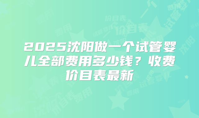 2025沈阳做一个试管婴儿全部费用多少钱？收费价目表最新