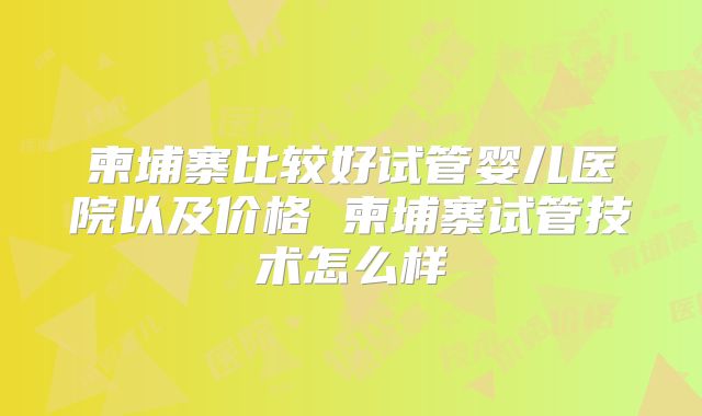 柬埔寨比较好试管婴儿医院以及价格 柬埔寨试管技术怎么样