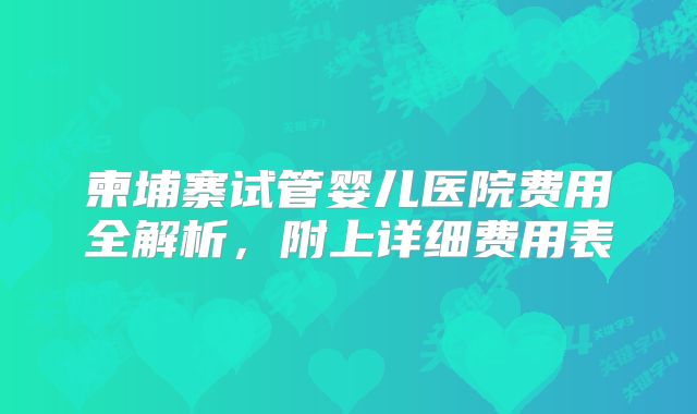 柬埔寨试管婴儿医院费用全解析,附上详细费用表