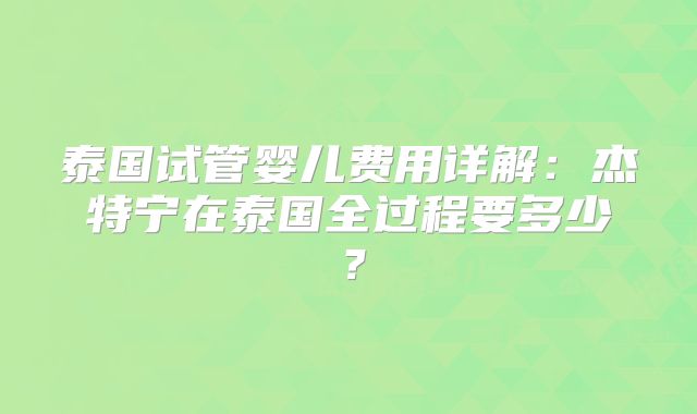 泰国试管婴儿费用详解：杰特宁在泰国全过程要多少？