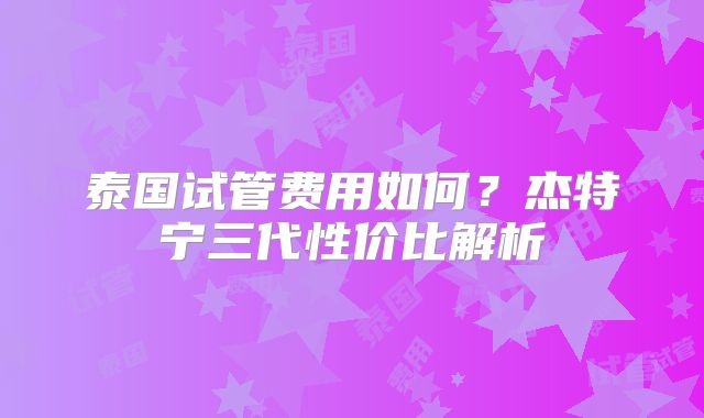 泰国试管费用如何？杰特宁三代性价比解析