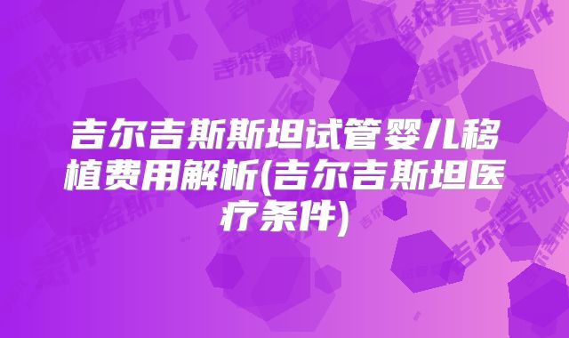 吉尔吉斯斯坦试管婴儿移植费用解析(吉尔吉斯坦医疗条件)