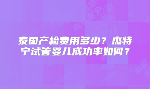 泰国产检费用多少？杰特宁试管婴儿成功率如何？