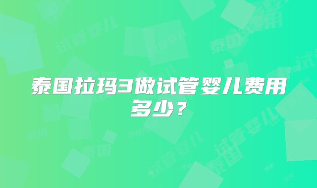 泰国拉玛3做试管婴儿费用多少？