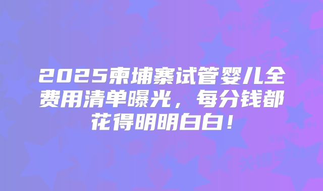 2025柬埔寨试管婴儿全费用清单曝光，每分钱都花得明明白白！
