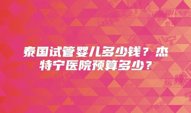 泰国试管婴儿多少钱?杰特宁医院预算多少?