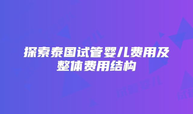 探索泰国试管婴儿费用及整体费用结构