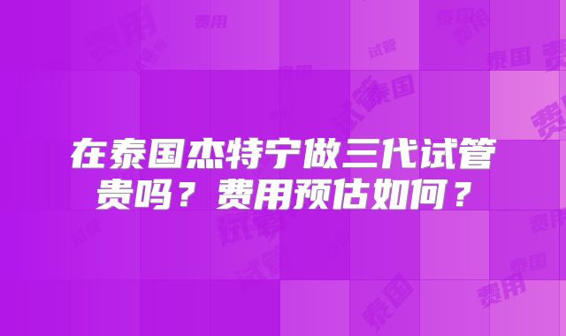 在泰国杰特宁做三代试管贵吗？费用预估如何？