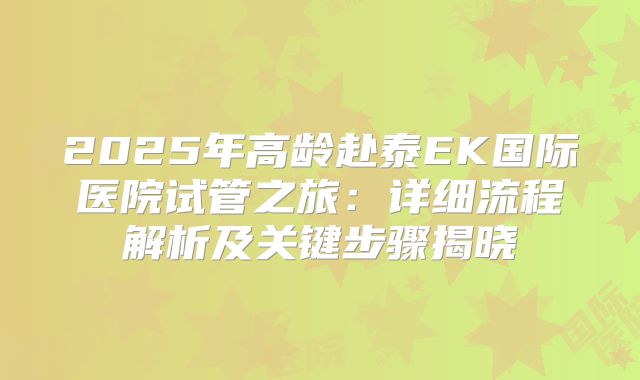 2025年高龄赴泰EK国际医院试管之旅：详细流程解析及关键步骤揭晓