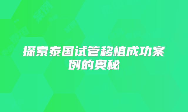 探索泰国试管移植成功案例的奥秘