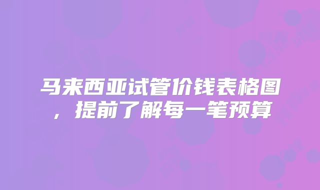 马来西亚试管价钱表格图，提前了解每一笔预算