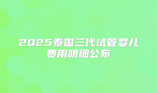 2025泰国三代试管婴儿费用明细公布
