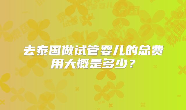 去泰国做试管婴儿的总费用大概是多少？