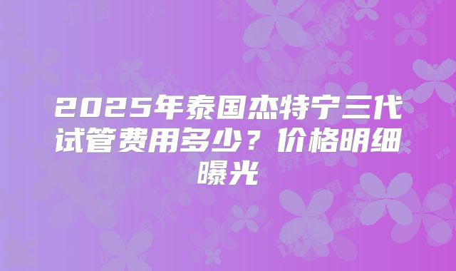 2025年泰国杰特宁三代试管费用多少?价格明细曝光