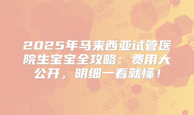 2025年马来西亚试管医院生宝宝全攻略:费用大公开,明细一看就懂!