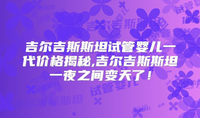 吉尔吉斯斯坦试管婴儿一代价格揭秘,吉尔吉斯斯坦一夜之间变天了！