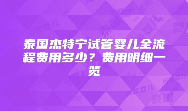 泰国杰特宁试管婴儿全流程费用多少？费用明细一览