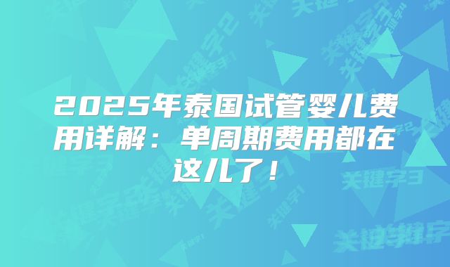 2025年泰国试管婴儿费用详解：单周期费用都在这儿了！