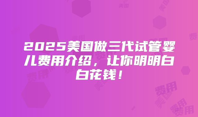 2025美国做三代试管婴儿费用介绍，让你明明白白花钱！