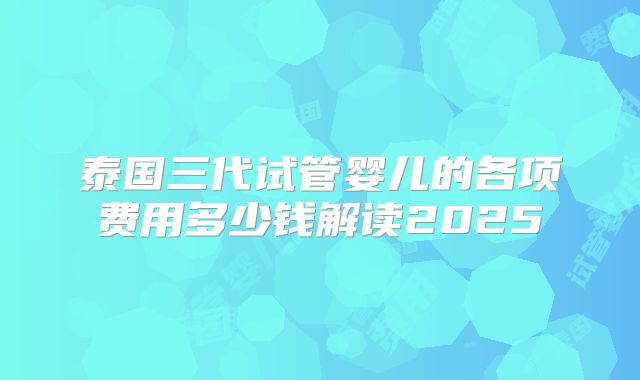 泰国三代试管婴儿的各项费用多少钱解读2025