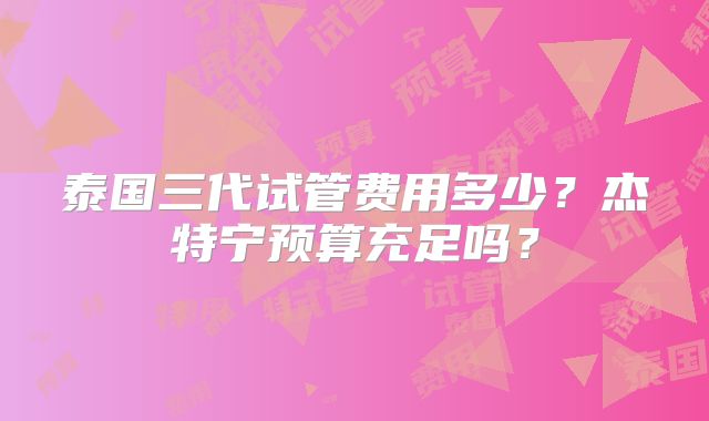 泰国三代试管费用多少？杰特宁预算充足吗？