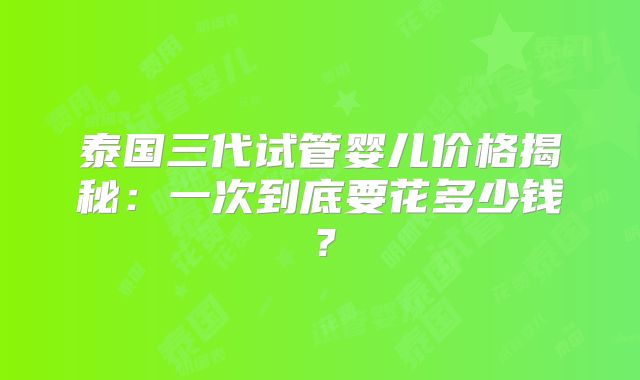 泰国三代试管婴儿价格揭秘：一次到底要花多少钱？