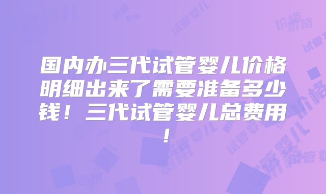 国内办三代试管婴儿价格明细出来了需要准备多少钱！三代试管婴儿总费用！