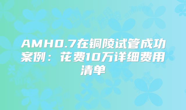 AMH0.7在铜陵试管成功案例：花费10万详细费用清单