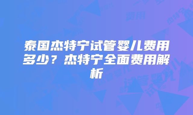 泰国杰特宁试管婴儿费用多少？杰特宁全面费用解析