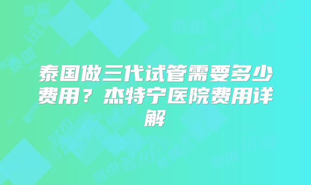 泰国做三代试管需要多少费用？杰特宁医院费用详解