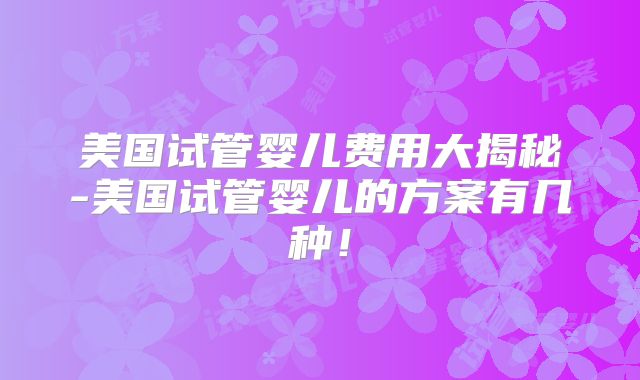 美国试管婴儿费用大揭秘-美国试管婴儿的方案有几种！