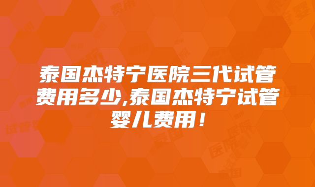 泰国杰特宁医院三代试管费用多少,泰国杰特宁试管婴儿费用！