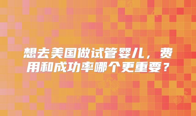 想去美国做试管婴儿，费用和成功率哪个更重要？