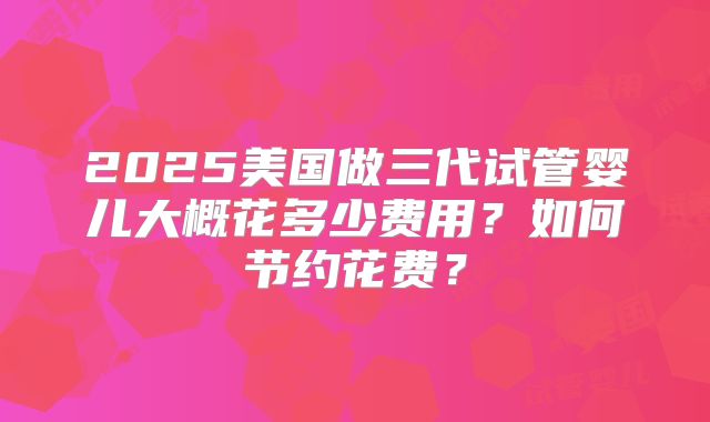 2025美国做三代试管婴儿大概花多少费用？如何节约花费？