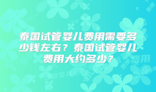泰国试管婴儿费用需要多少钱左右？泰国试管婴儿费用大约多少？