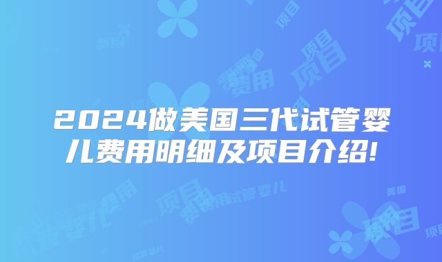 2024做美国三代试管婴儿费用明细及项目介绍!