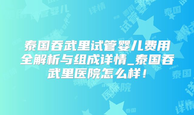 泰国吞武里试管婴儿费用全解析与组成详情_泰国吞武里医院怎么样！