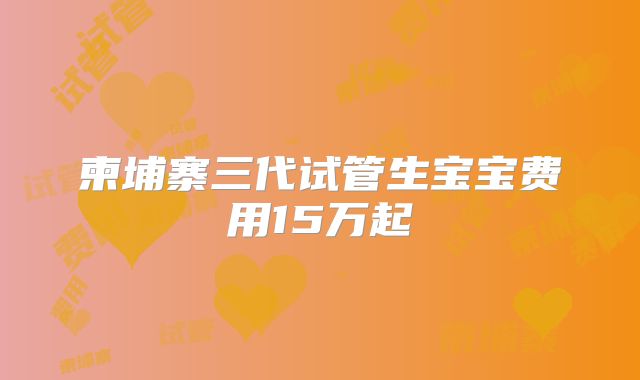 柬埔寨三代试管生宝宝费用15万起