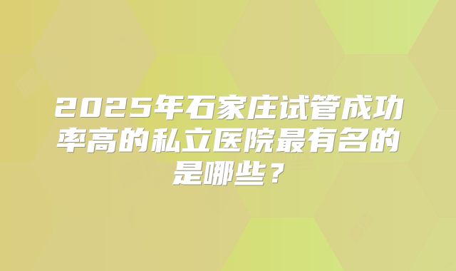 2025年石家庄试管成功率高的私立医院最有名的是哪些？