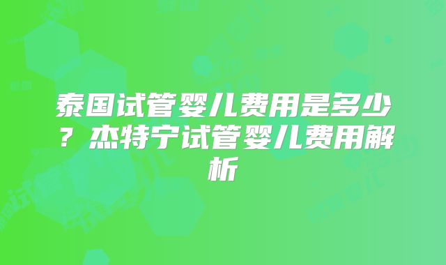 泰国试管婴儿费用是多少？杰特宁试管婴儿费用解析