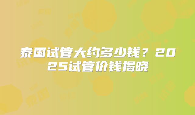 泰国试管大约多少钱？2025试管价钱揭晓