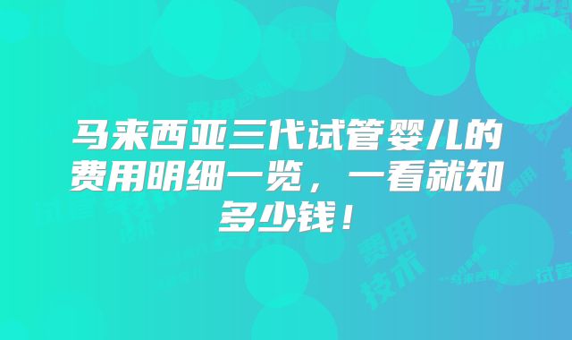马来西亚三代试管婴儿的费用明细一览，一看就知多少钱！