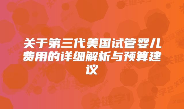 关于第三代美国试管婴儿费用的详细解析与预算建议