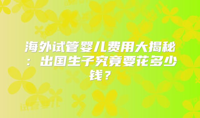 海外试管婴儿费用大揭秘:出国生子究竟要花多少钱?
