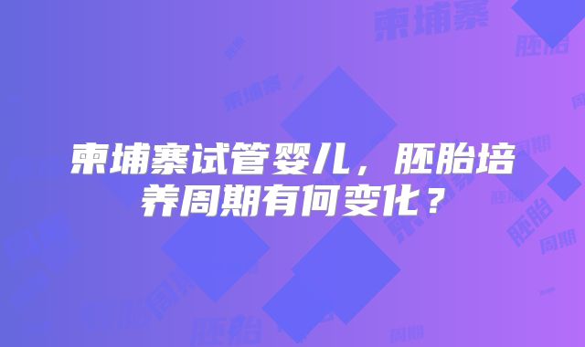 柬埔寨试管婴儿，胚胎培养周期有何变化？