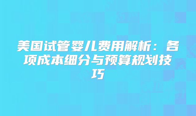 美国试管婴儿费用解析：各项成本细分与预算规划技巧