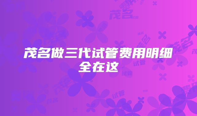 茂名做三代试管费用明细全在这
